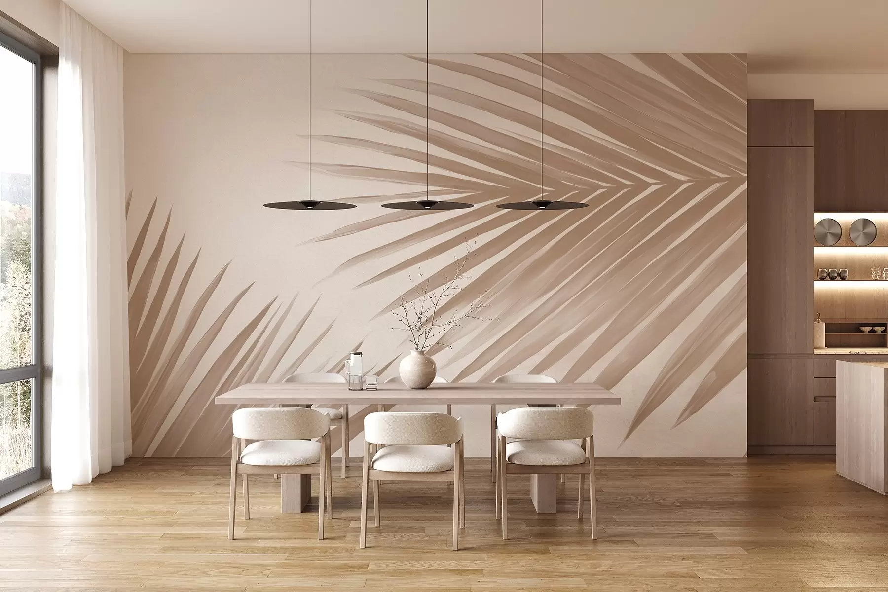 fototapeter Beige abstrakte palmeblade w08653v1