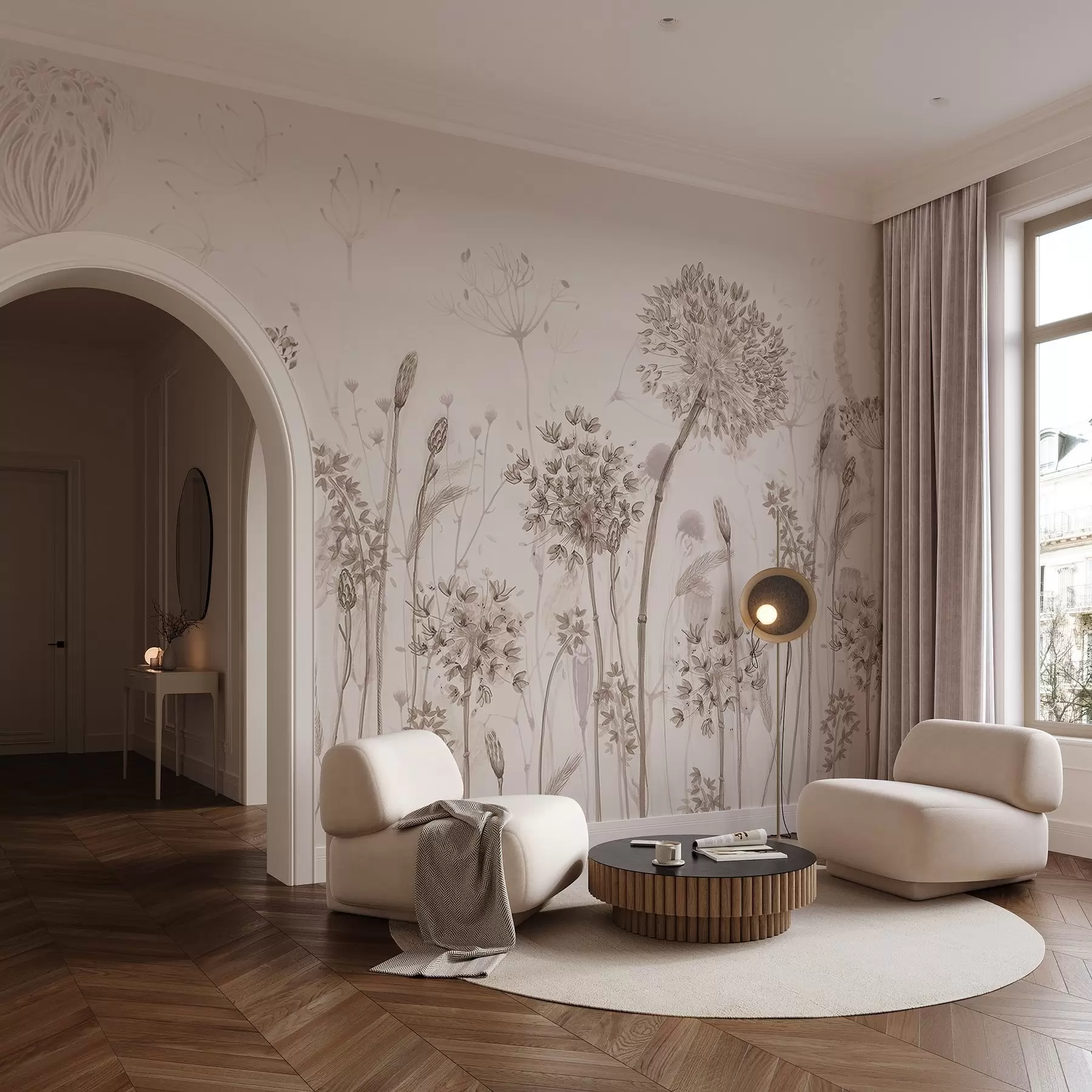 Murale Pissenlits et fleurs sauvages en style aquarelle w08637