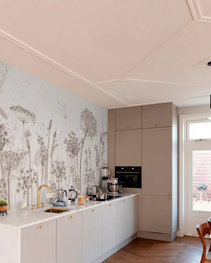 fototapeter Luftige mælkebøtter og vilde blomster i akvarel-stil w08637