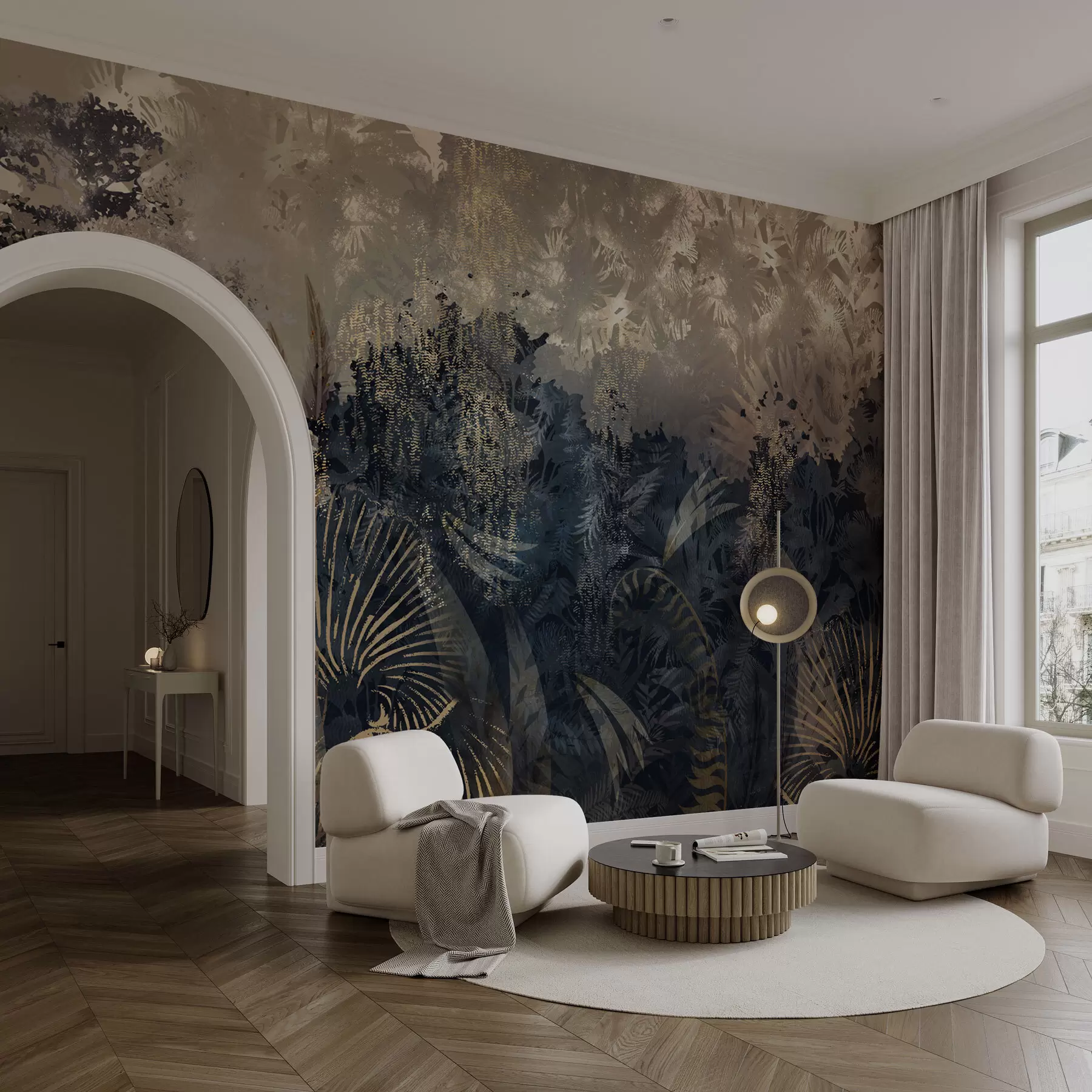 Fototapete Magisches Afrika mit Regenwald und Vektorelementen mit braunem Farbton w02643v1