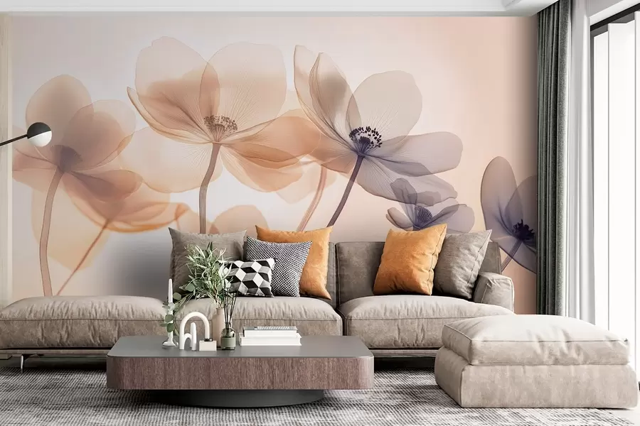 Fototapete Luftige Wildblumen in Blau- und Orangetönen w08490v1