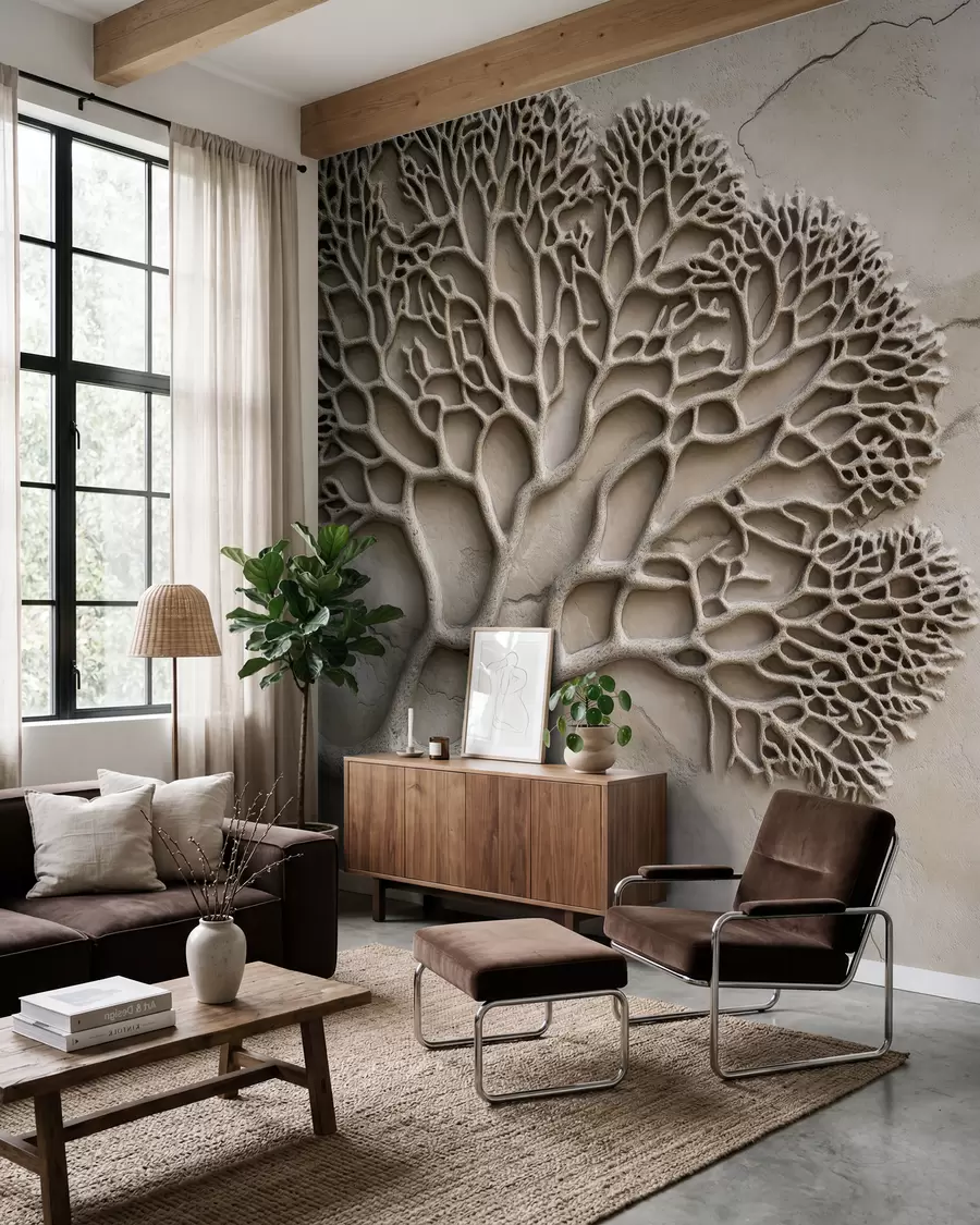 Murale Papier peint en relief avec bois et fissures w02908