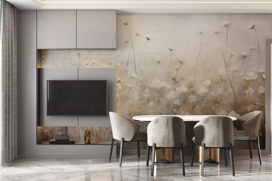 Fototapete Betonwand mit Blumen im Grunge-Stil w02972