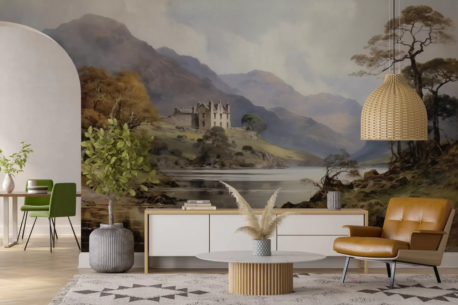 fototapeter Akvarelbillede af bjerge w02975