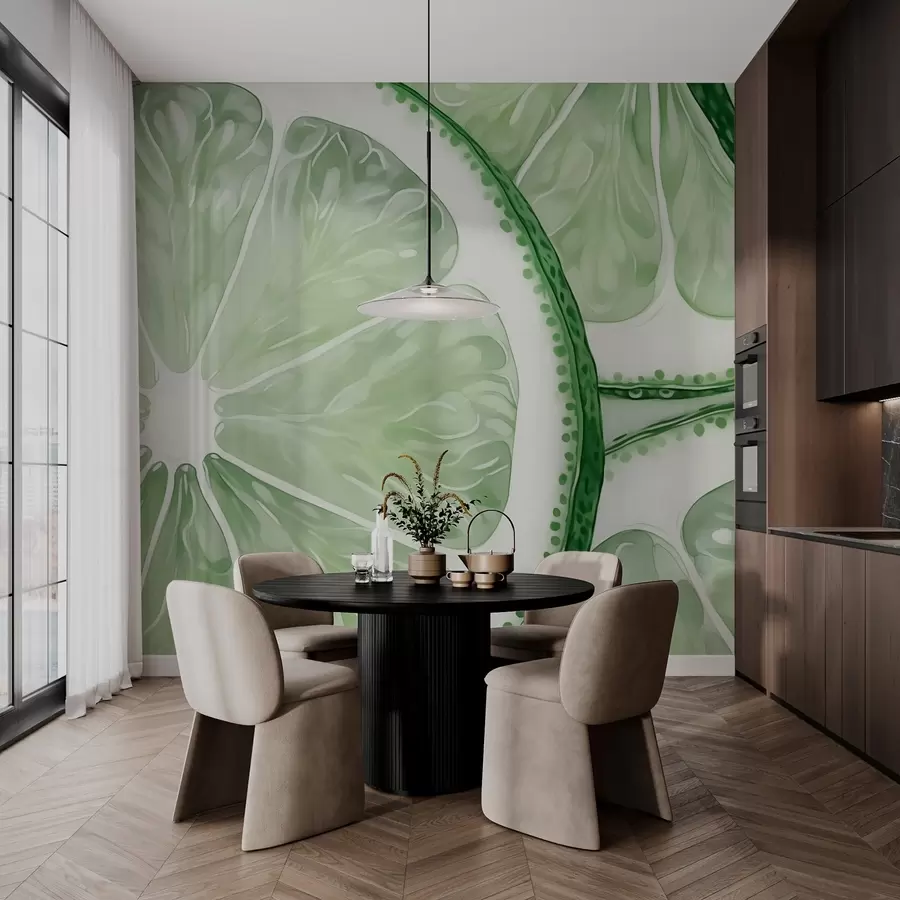 Fototapete Citrus Kreise Nachahmung Aquarell grünen Farbton w03026