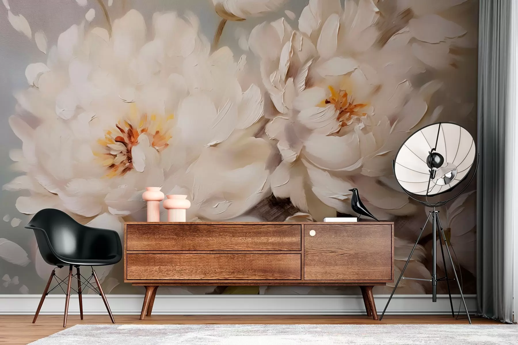 fototapeter Stort pæonimiterende oliemaleri w03035