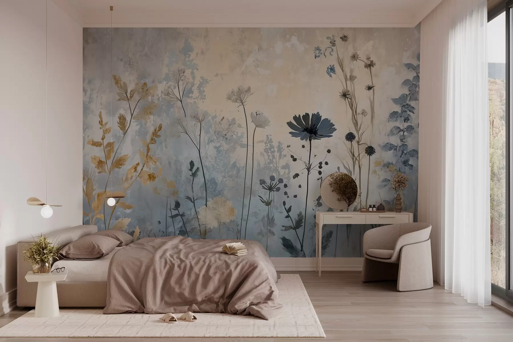 fototapeter Vilde blomster på en abstrakt måde w03022