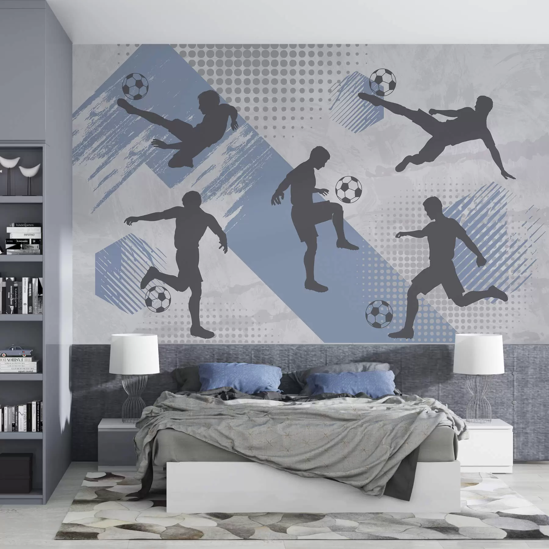 Murale Silhouettes de joueurs de football sur un fond abstrait w03001v1