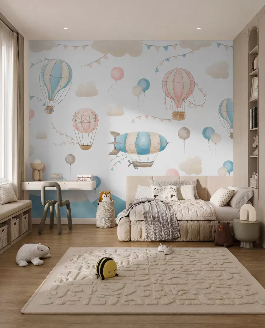 Fototapete Kinder Aquarell Design mit Luftballons w08765