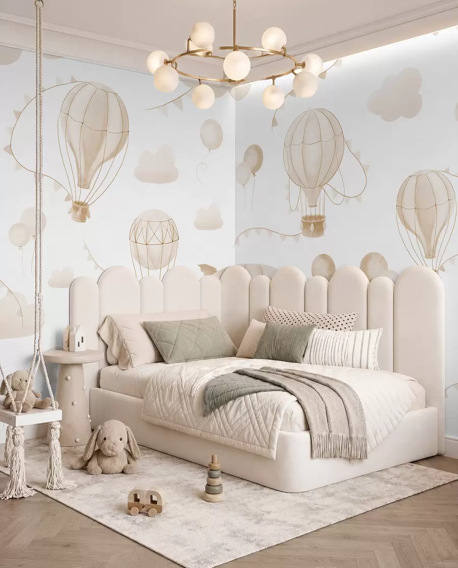 Murale Dessin aquarelle pour enfants avec ballons w08765v4