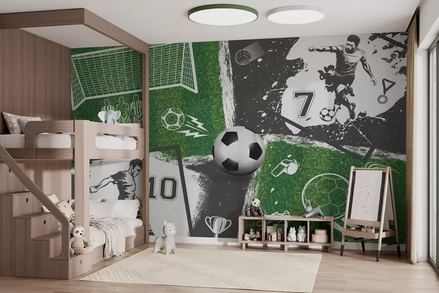 Fototapete Fußballspieler, Ball und Feld w03121