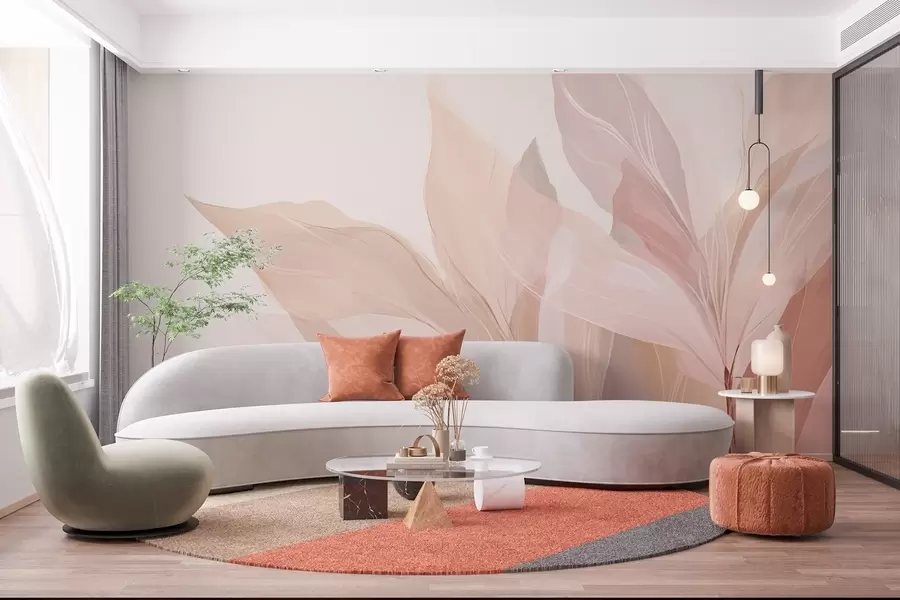 Fototapete Abstraktes Bild von Blättern in hellen Farben w03135