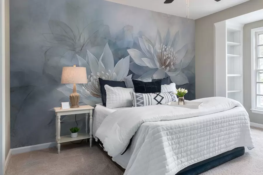 fototapeter Et par akvarelblomster på en grunge-væg w03188