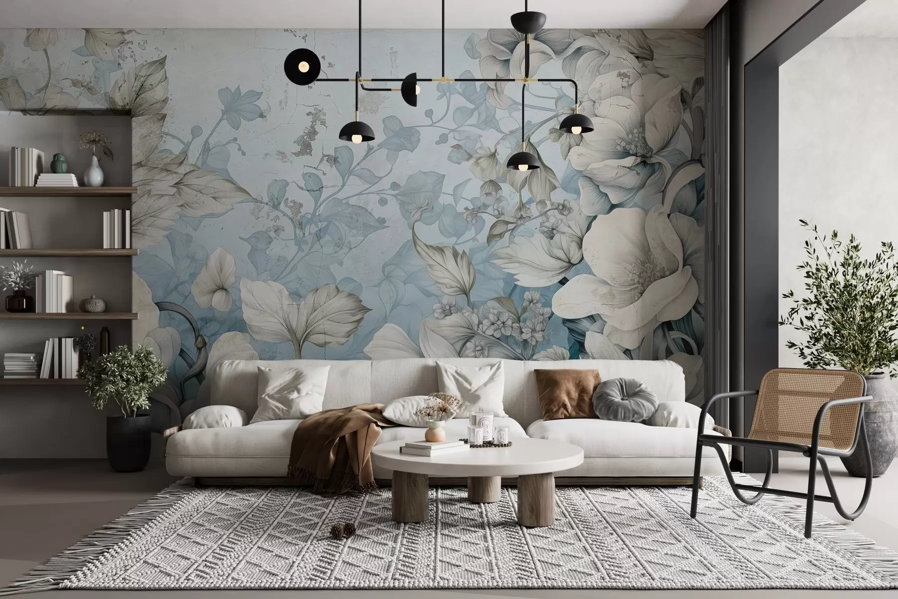 fototapeter Fantasimalede blomster på væggen w03191