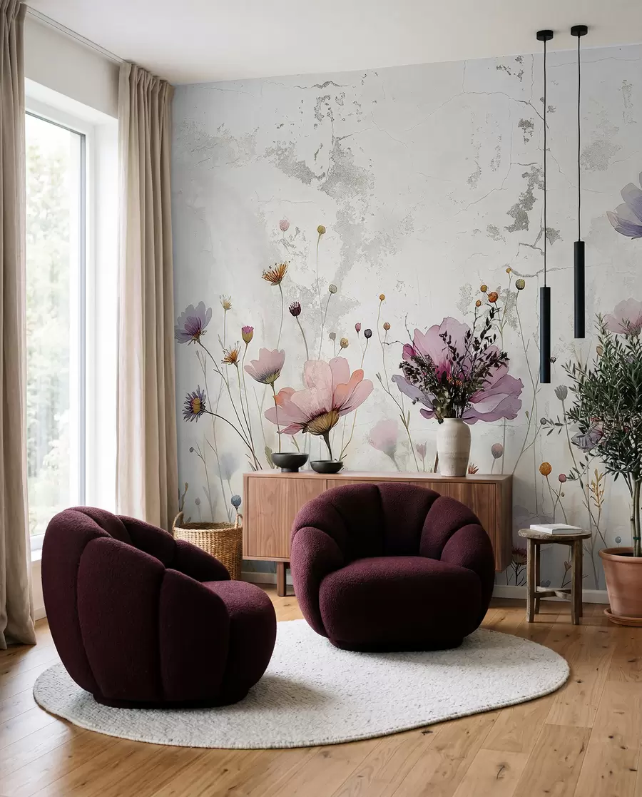 fototapeter Akvarelblomster i grunge-stil w03192