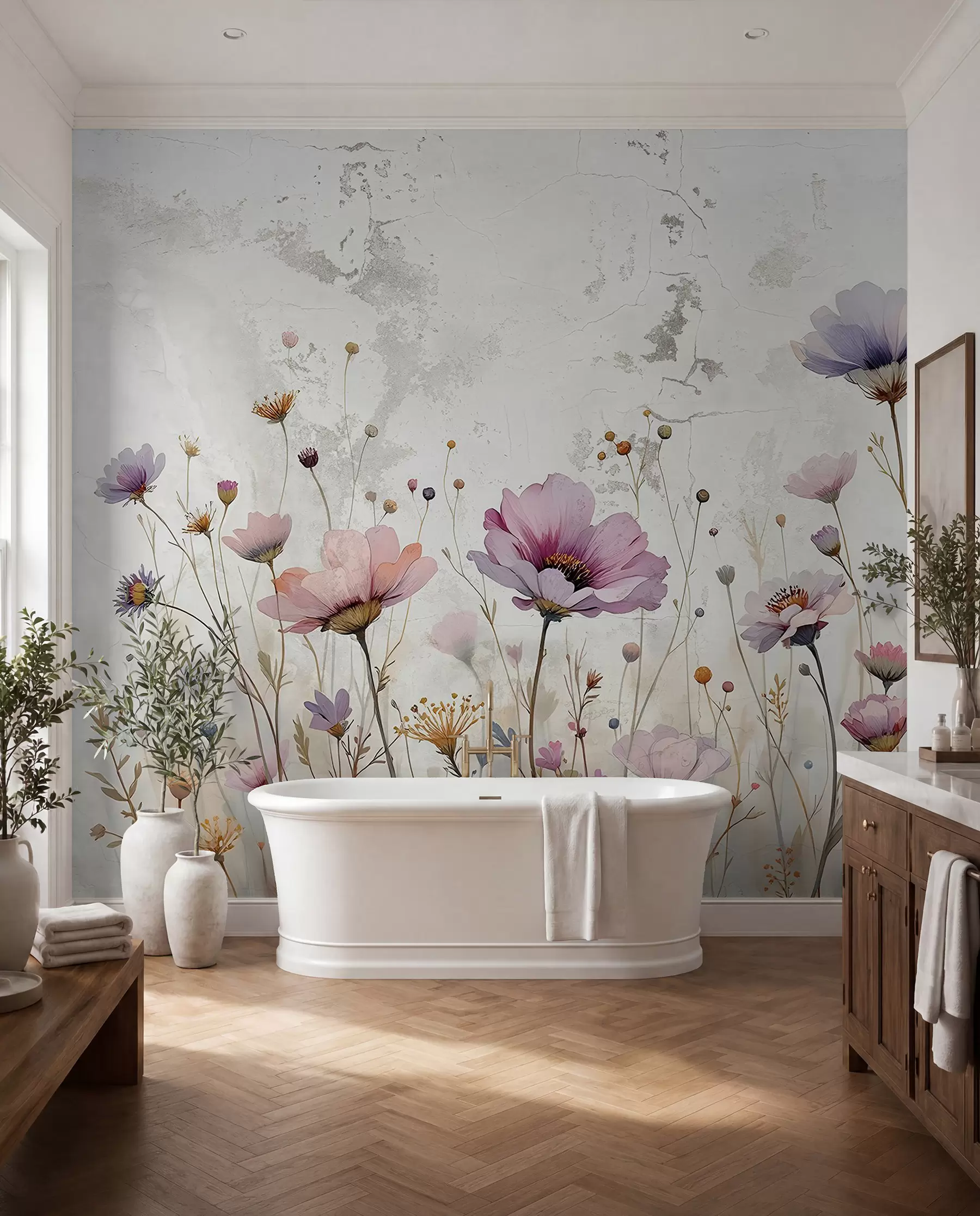 fototapeter Akvarelblomster i grunge-stil w03192