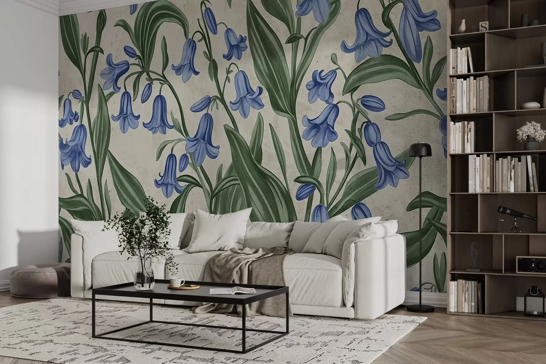 Murale Cloche détaillée fleurs sur le mur aquarelle w03198