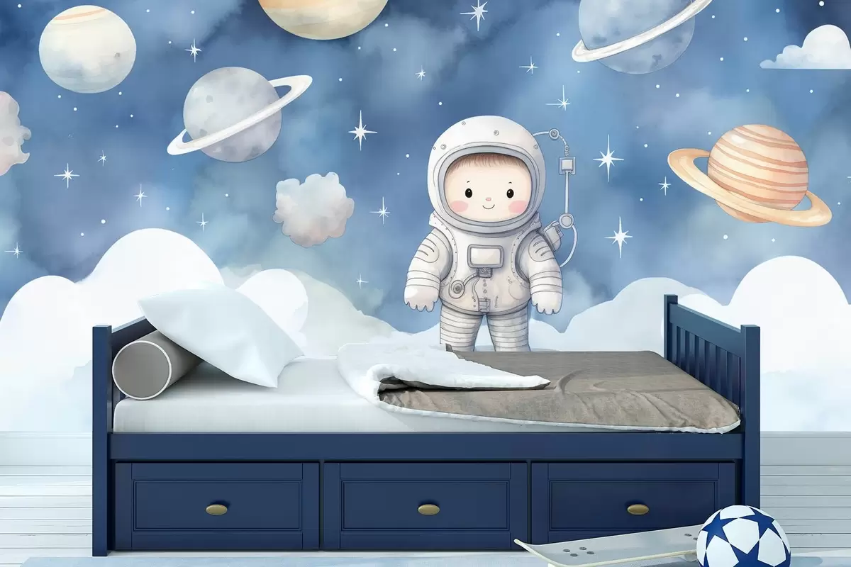 Fototapete Raum und Planeten, Astronaut, Nachahmung eines Aquarells w08843