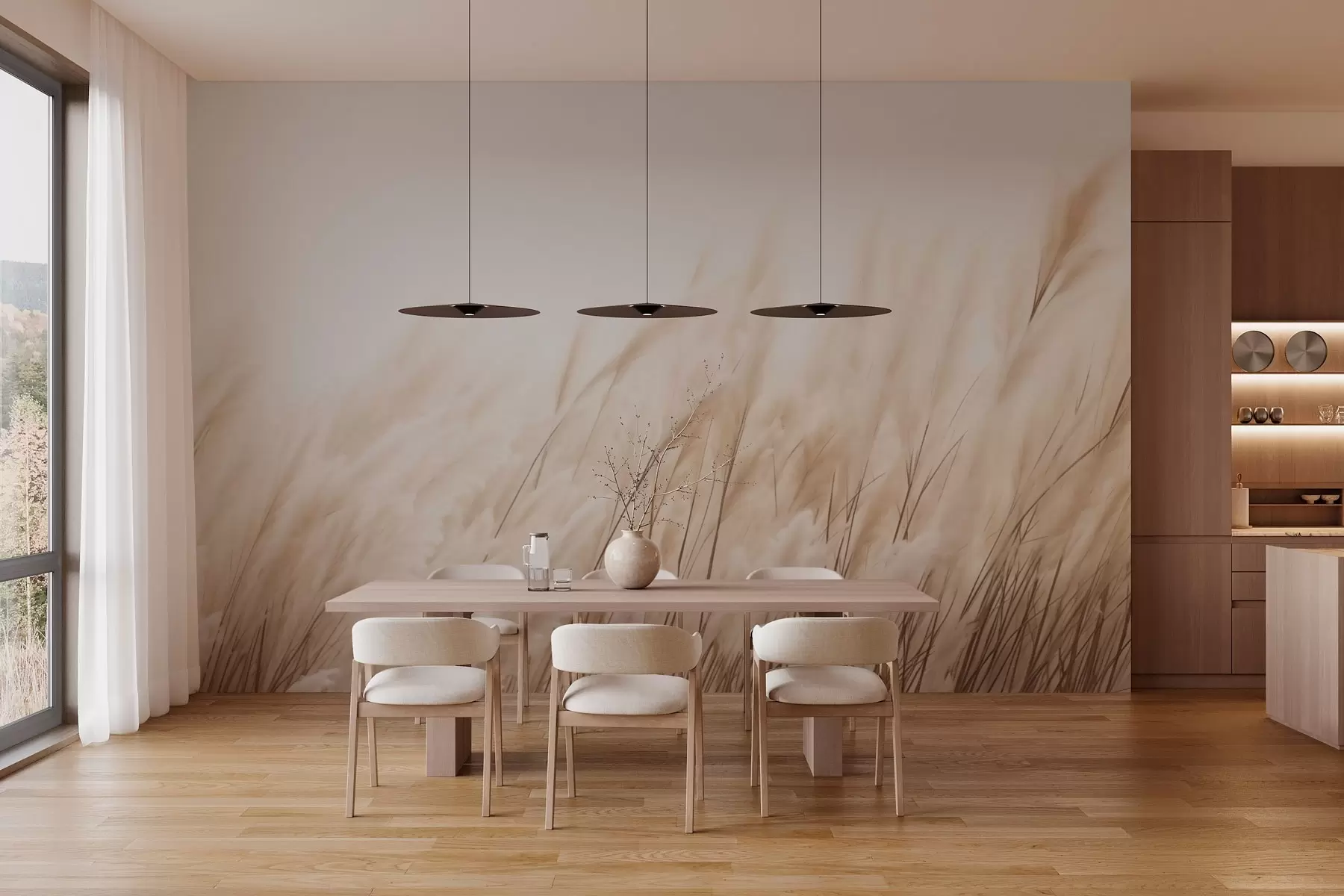 Fototapete Ährchen in pastelligen Beigetönen w03244