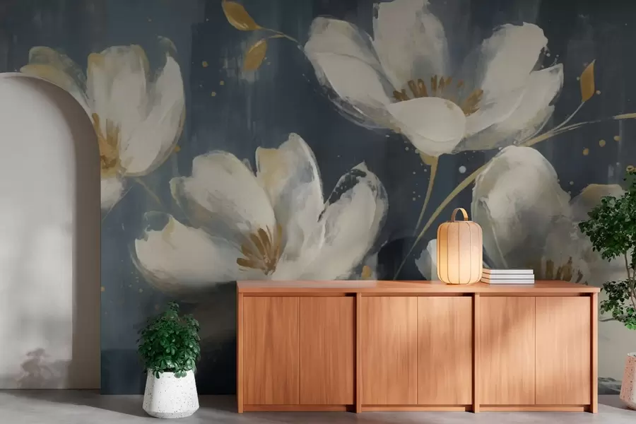 Murale Grandes fleurs blanches w03228