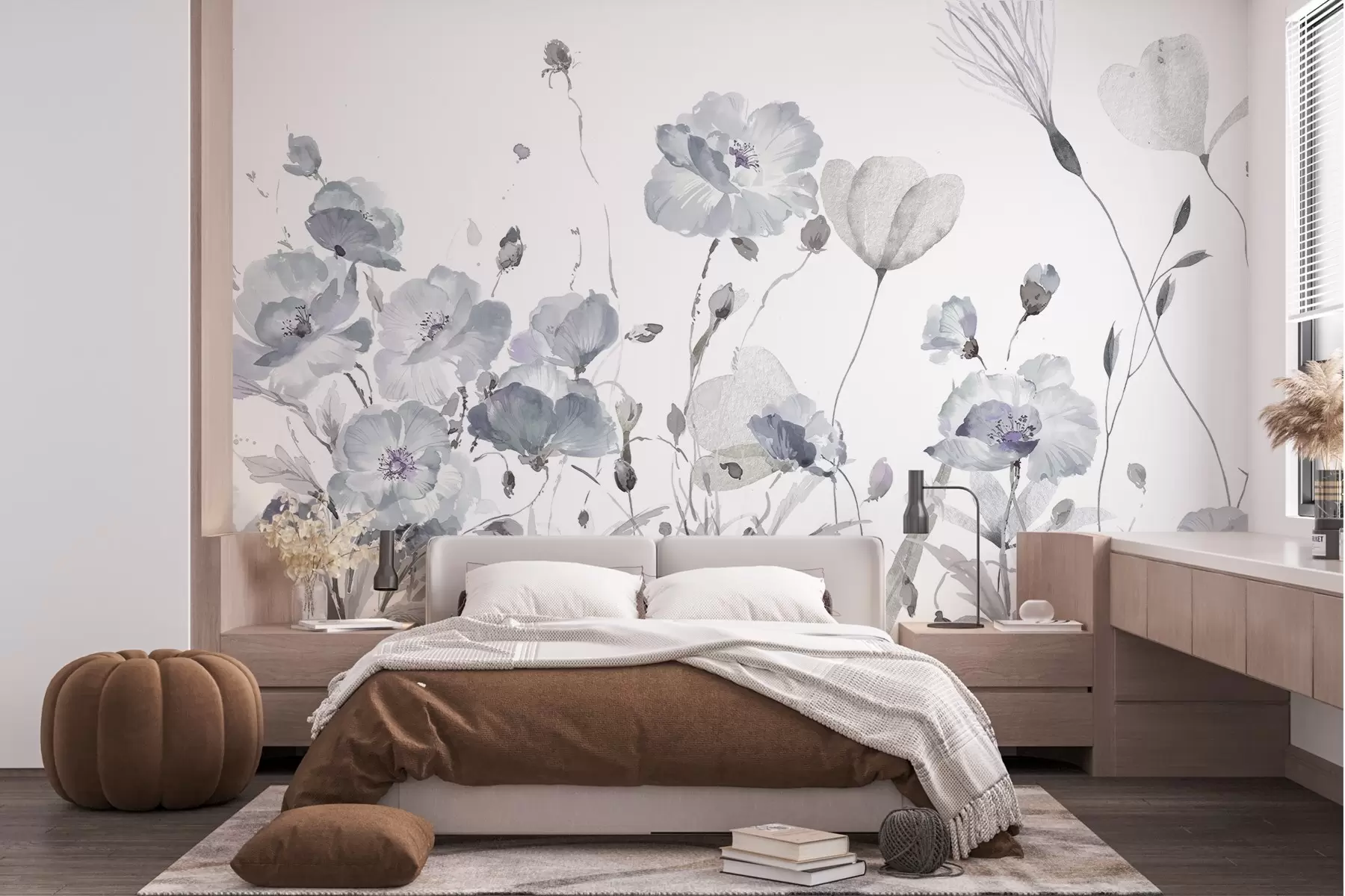 Fototapete Ein Aquarelltanz von Blumen auf einer weißen Leinwand w03256v2