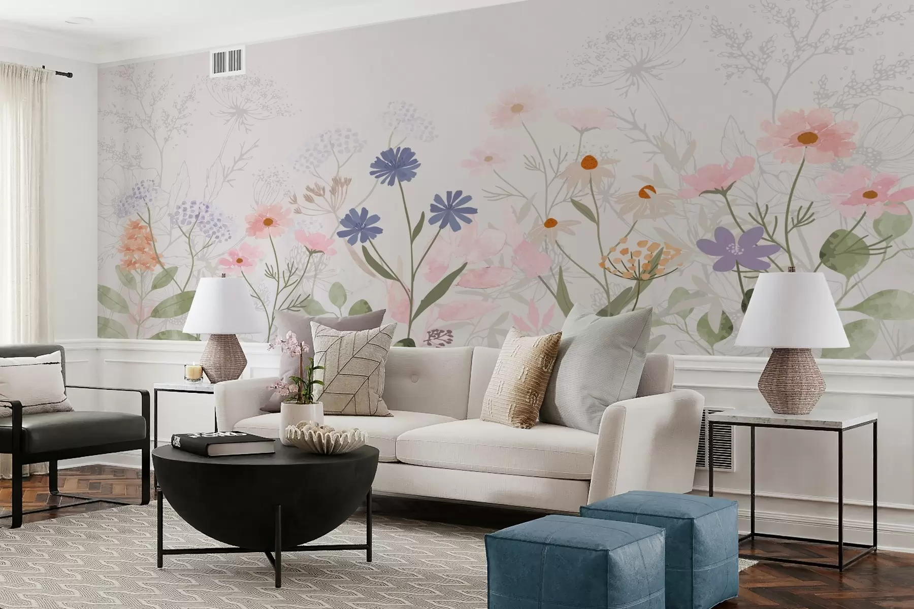 fototapeter Vilde blomster på en lys baggrund w03293