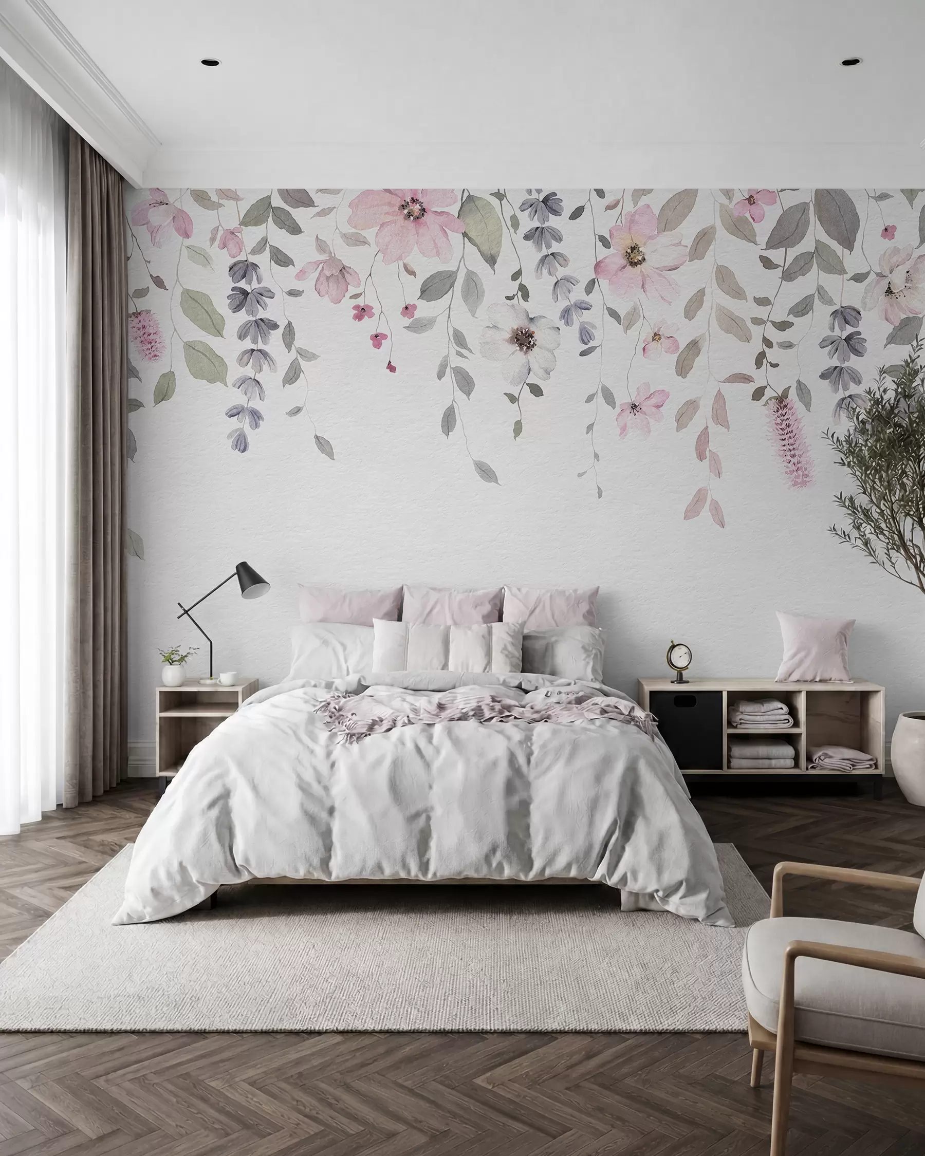 Murale Guirlandes de fleurs roses w03315