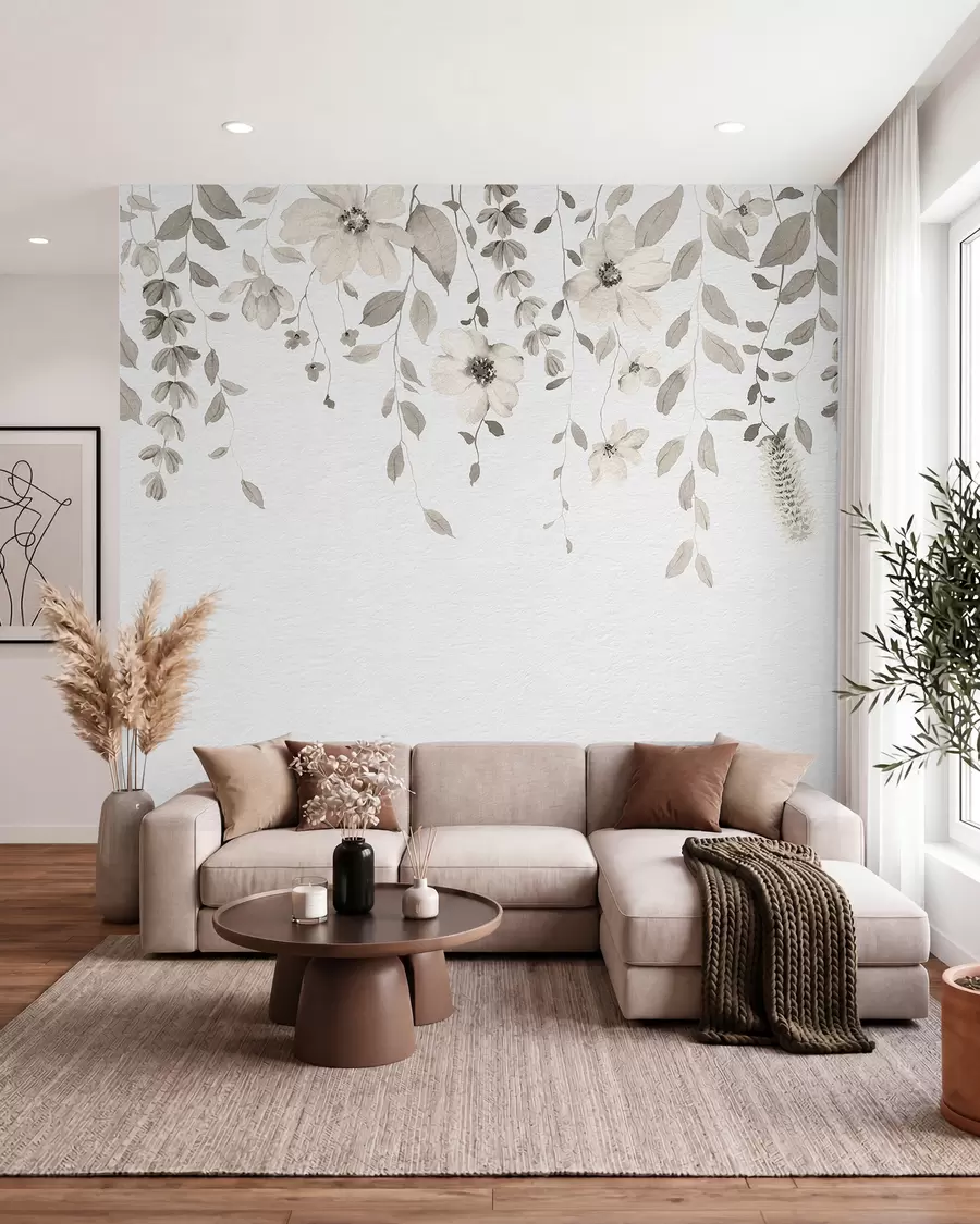 Murale Suspension de fleurs et de feuilles en aquarelle w03315v1
