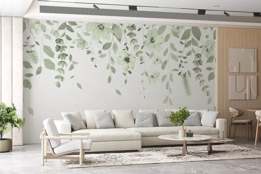 fototapeter Hængende akvarelblomster og -blade w03315v2