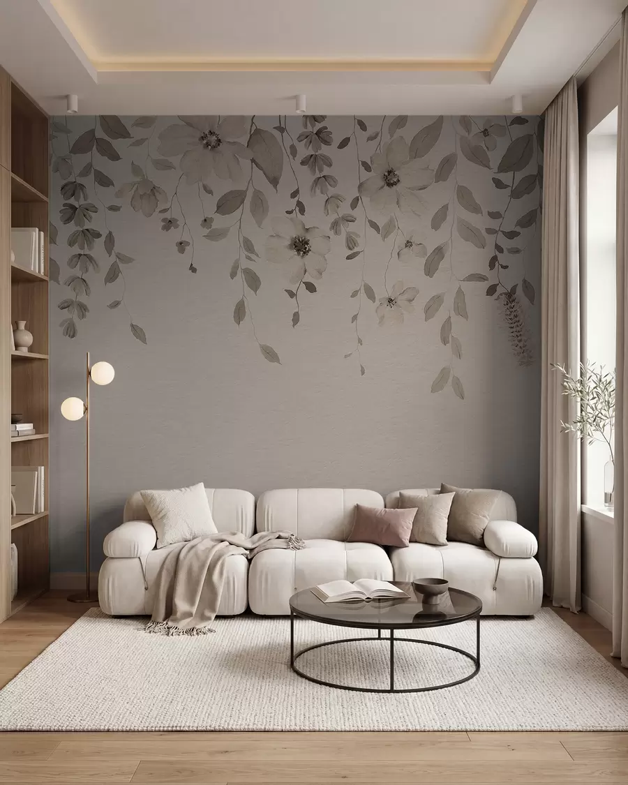 Murale Suspension de fleurs et de feuilles en aquarelle w03315v4