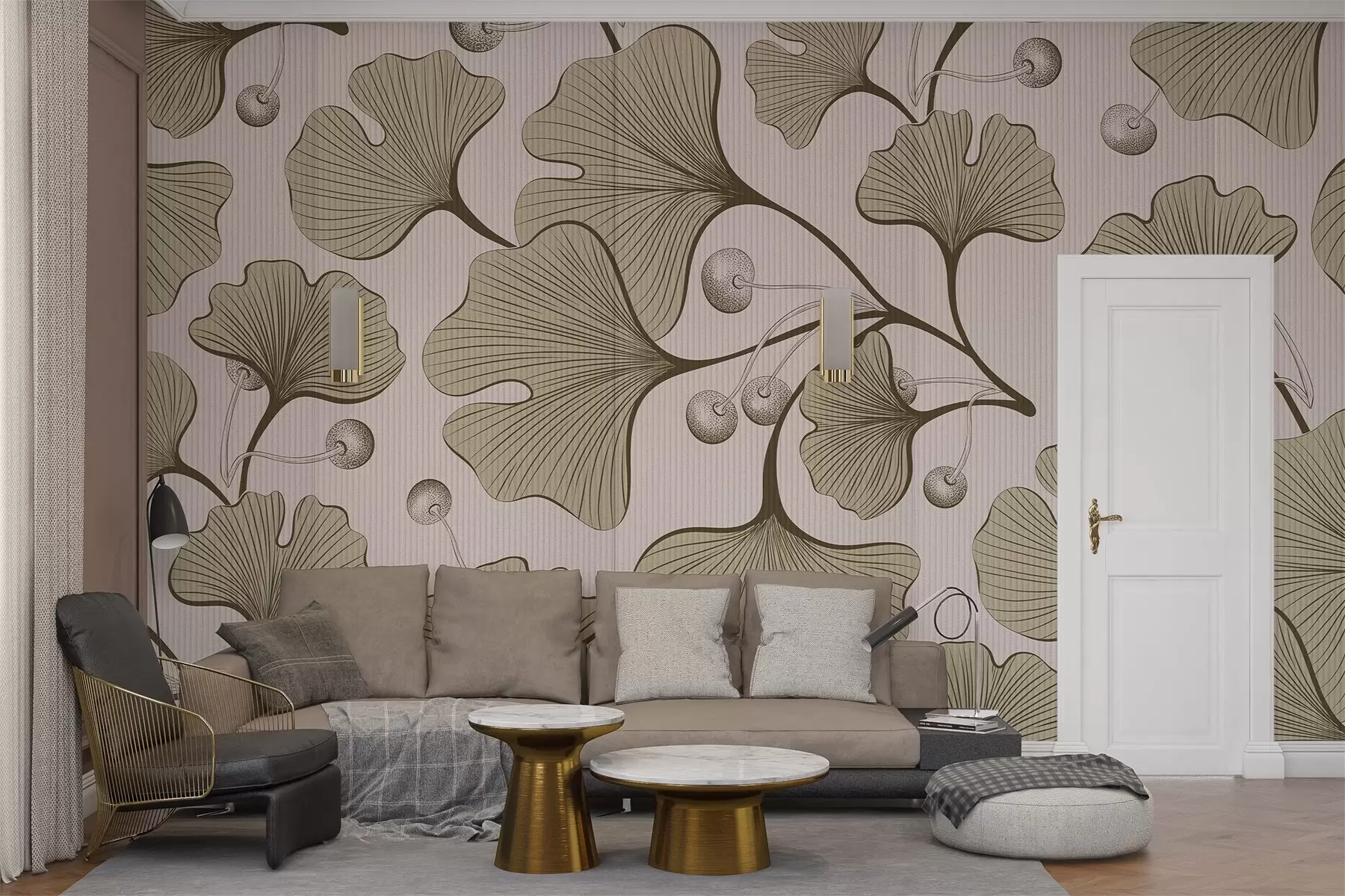 fototapeter Detaljeret illustration af ginkgoblade på en lys struktureret baggrund w03326v2