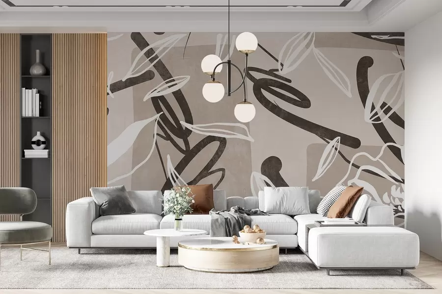 Fototapete Abstraktes, strukturiertes, modernes und minimalistisches Design mit floralen Elementen in einer neutralen beigen Farbpalette w08888