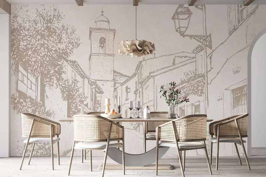 fototapeter Byens gade, smuk arkitektur, bygninger, Middelhavet, beige farver w03346
