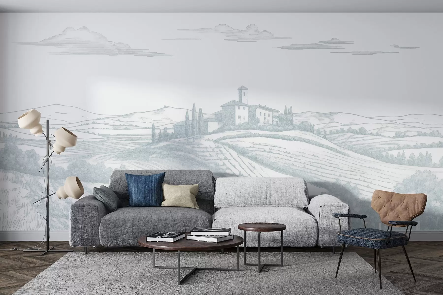 fototapeter Toscana-landskaber, Italien, vinmarker, natur, gammelt slot, blå farver w03349v1