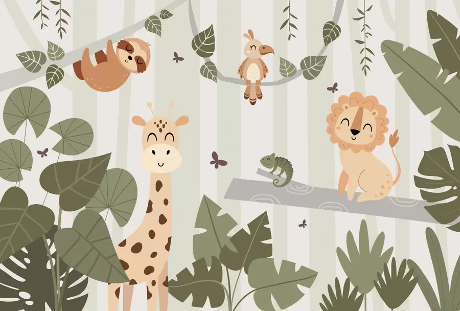 Fototapete Landschaft mit tropischen Tieren w03376