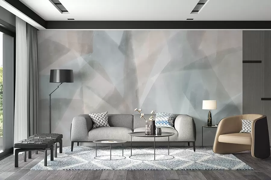 Fototapete Abstrakte geometrische Formen mit Aquarell-Effekt, weiche Pastellfarben w08919