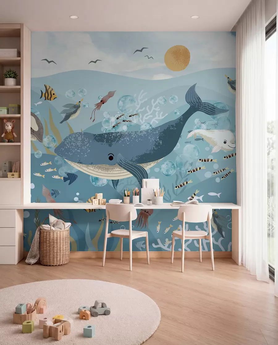 Murale Baleine bleue sous les vagues w08921