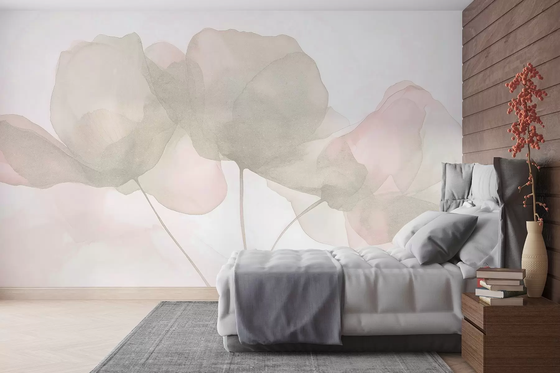 fototapeter Smukke blomster, blød pastel, minimalisme, naturligt, rustikt, beige og pink w03407v1