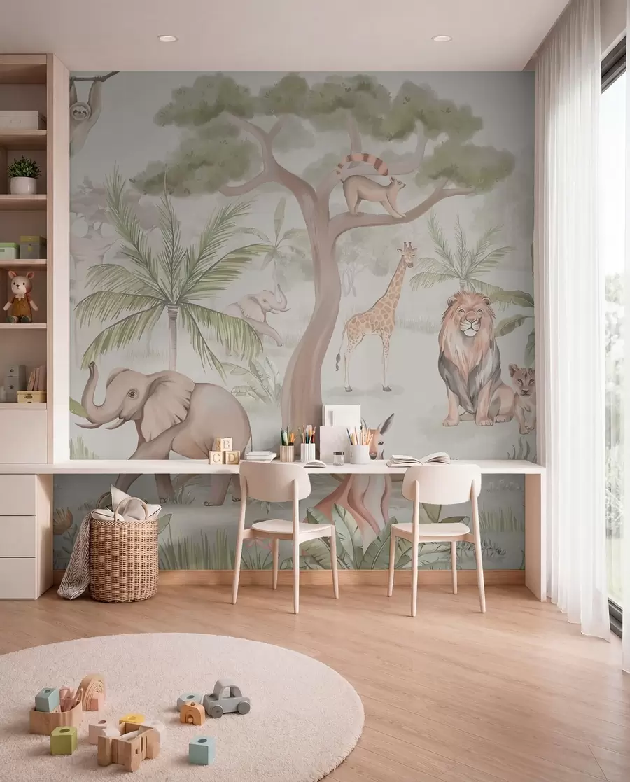 Murale Panorama de la jungle avec des animaux w03444