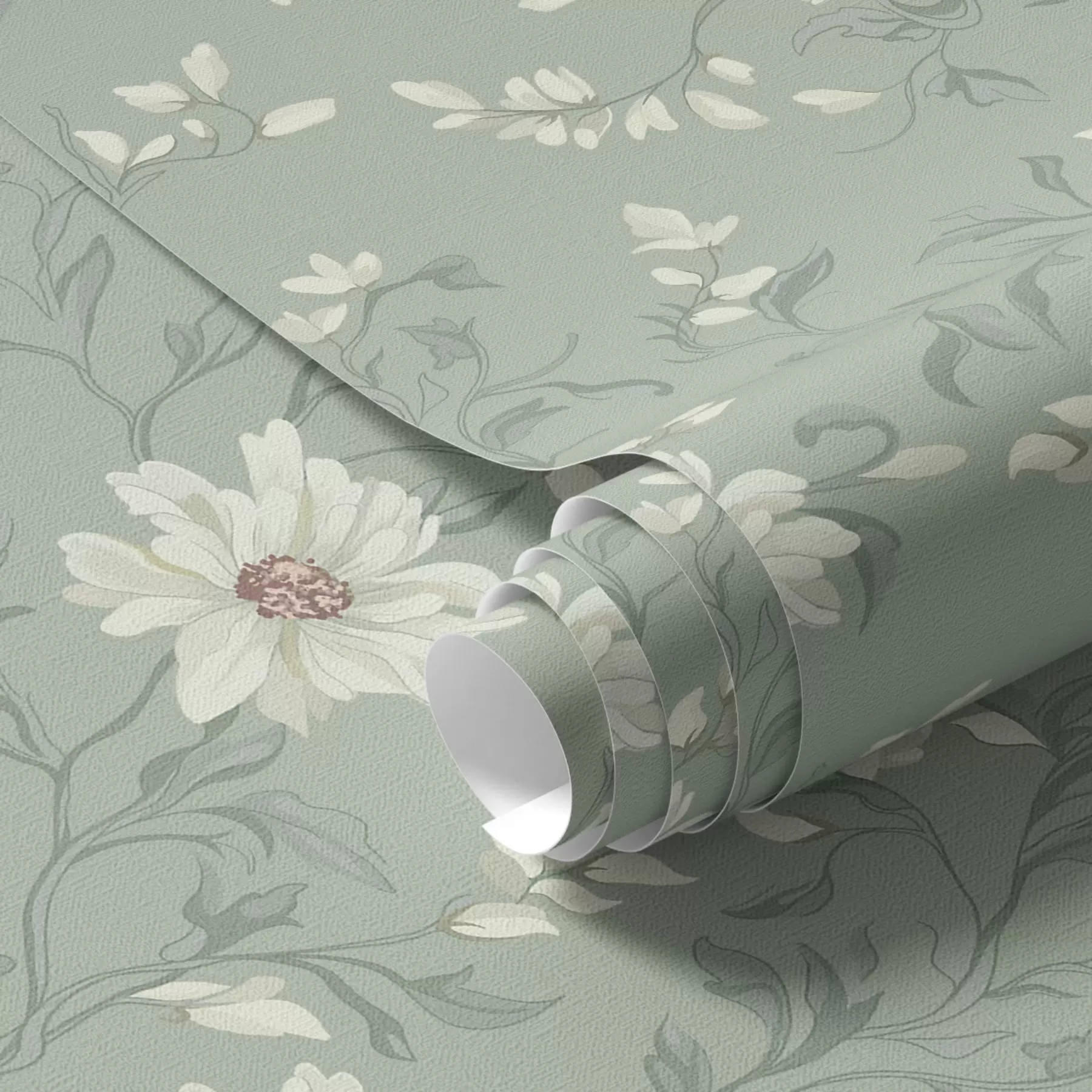 fototapeter Hvide blomster med slyngede blade a00001
