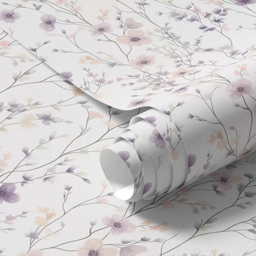 Fototapete Kleine Wildblumen mit dünnen Stängeln auf hellem Hintergrund a00003