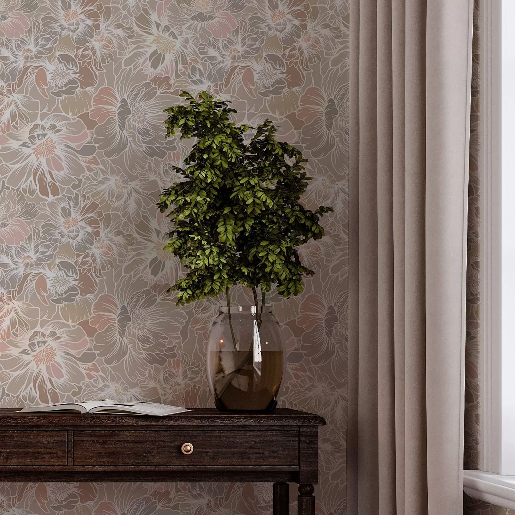 fototapeter Store blomster med farverige kronblade i pastelfarver a00020