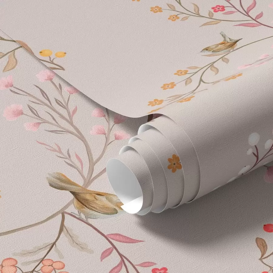 Fototapete Zarte Blumen und Kolibris auf Ästen a00036