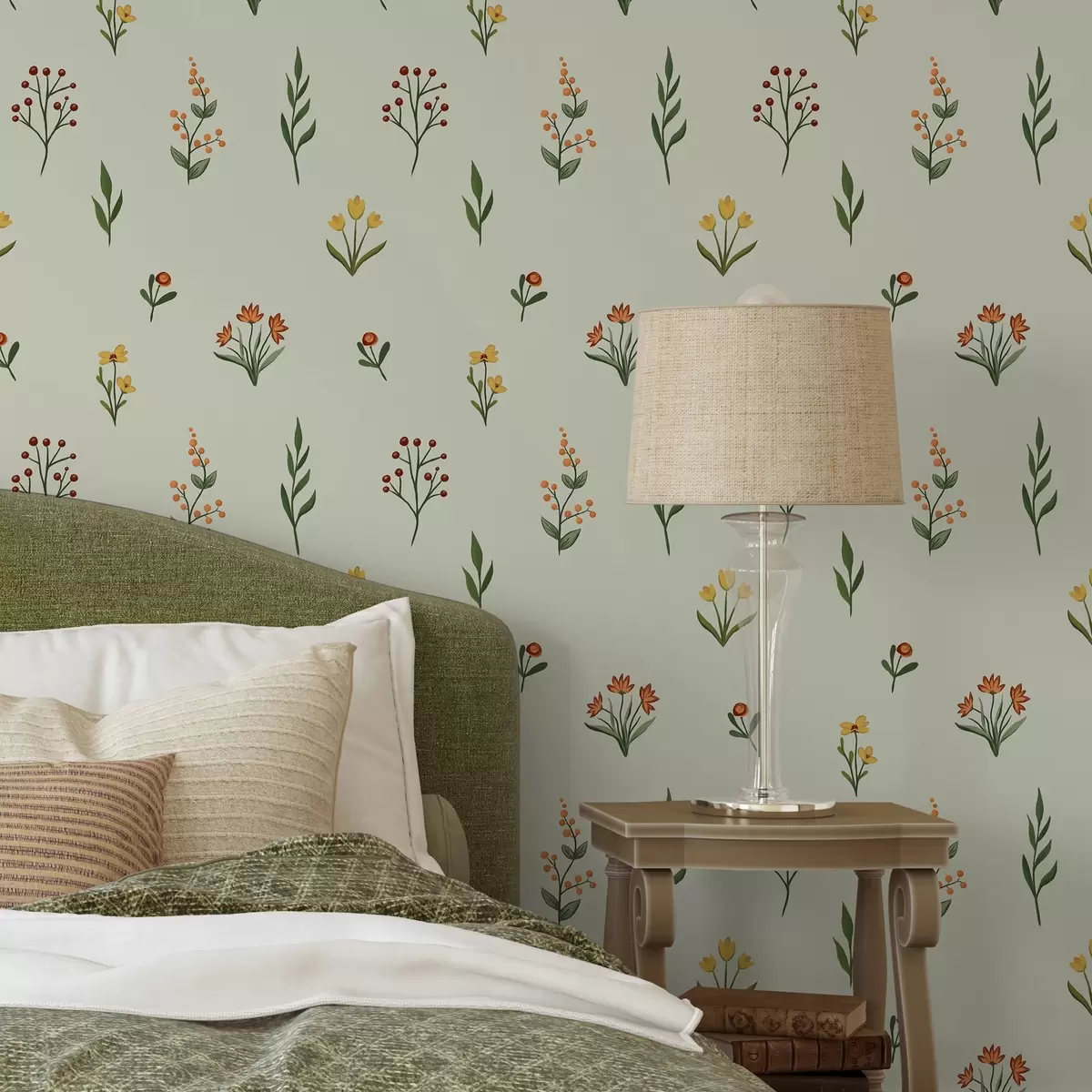 Baggrund Minimalistiske blomster på lysegrøn baggrund a00037