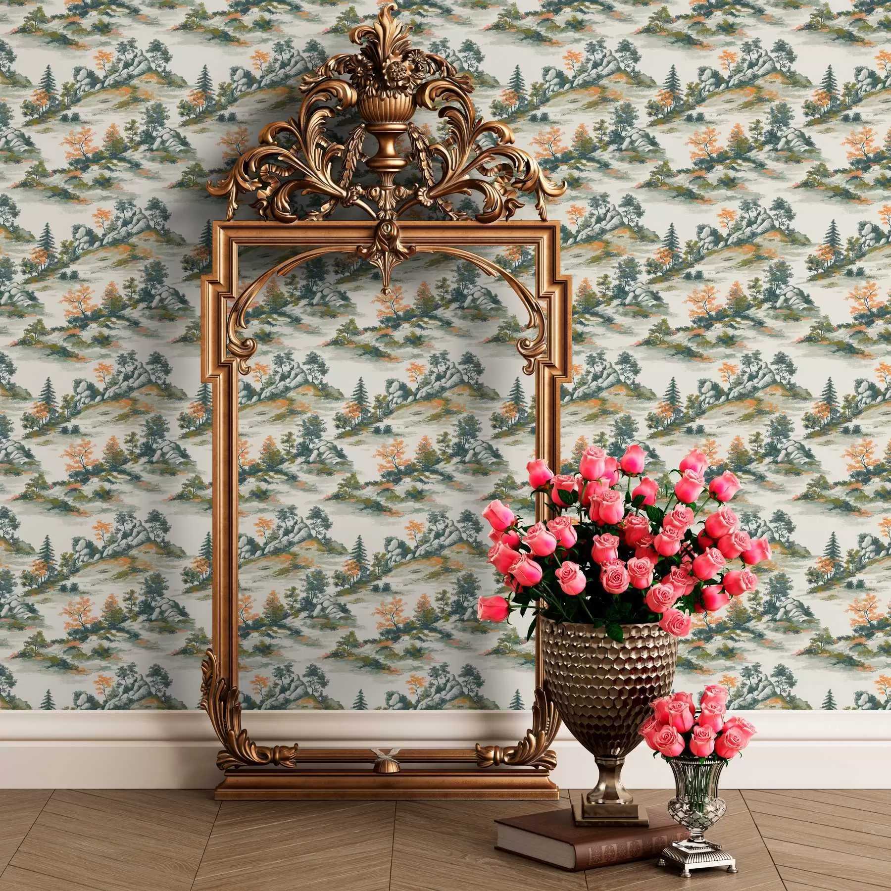 Murale Arbres sur des corniches montagneuses avec des pierres a00090