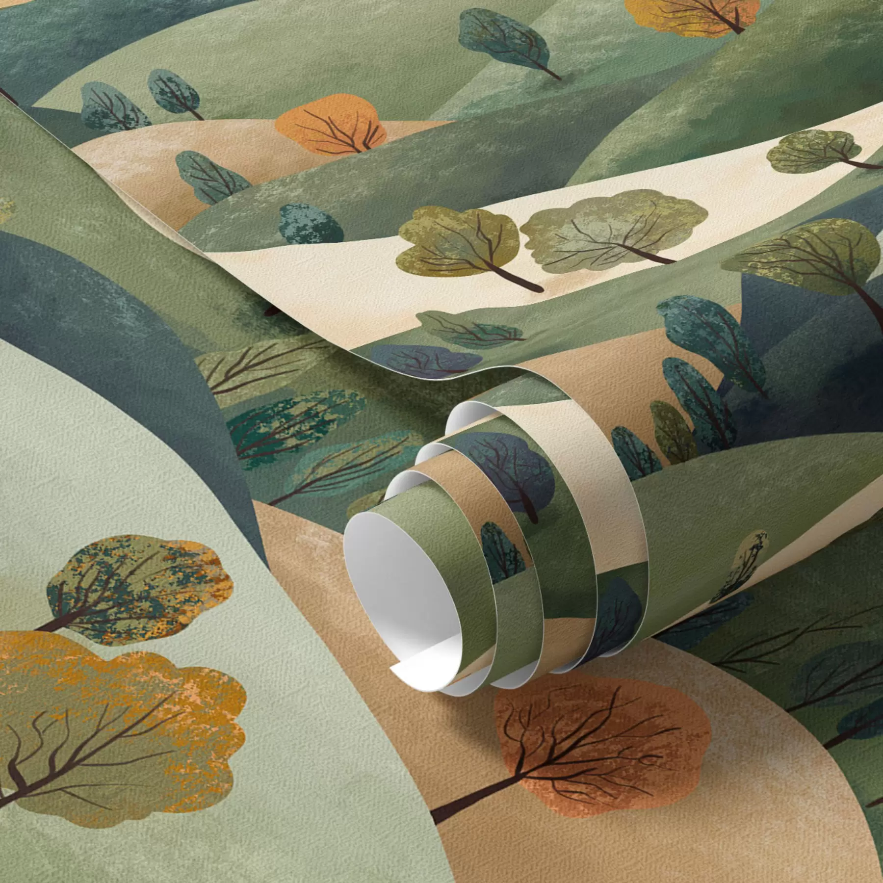 Murale Drôles de collines avec des arbres a00091