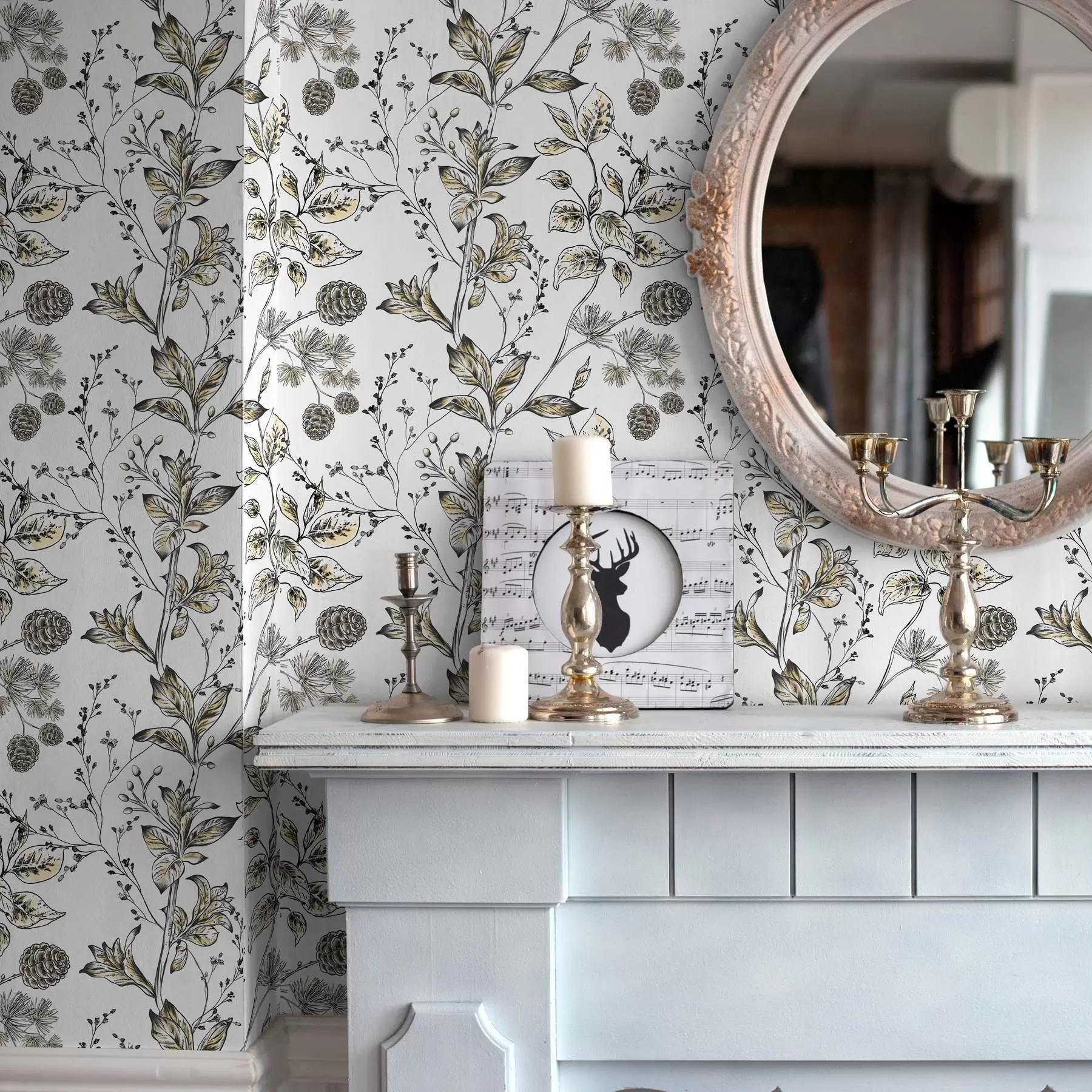 fototapeter Grene med gule blade på hvid baggrund a00098