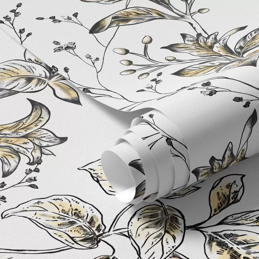 Fototapete Äste mit gelben Blättern auf weißem Hintergrund a00098