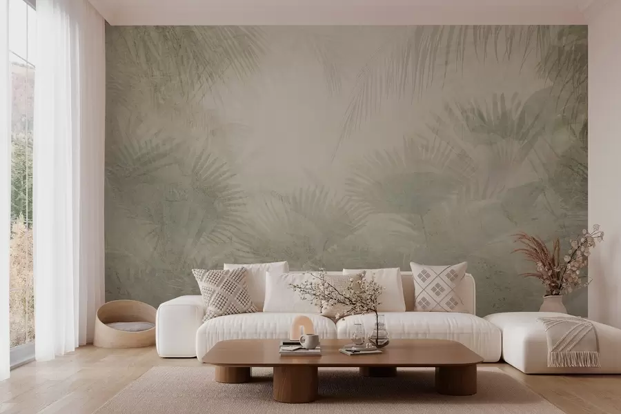 Murale Papier peint rétro tropical texturé dans les tons beiges w03399