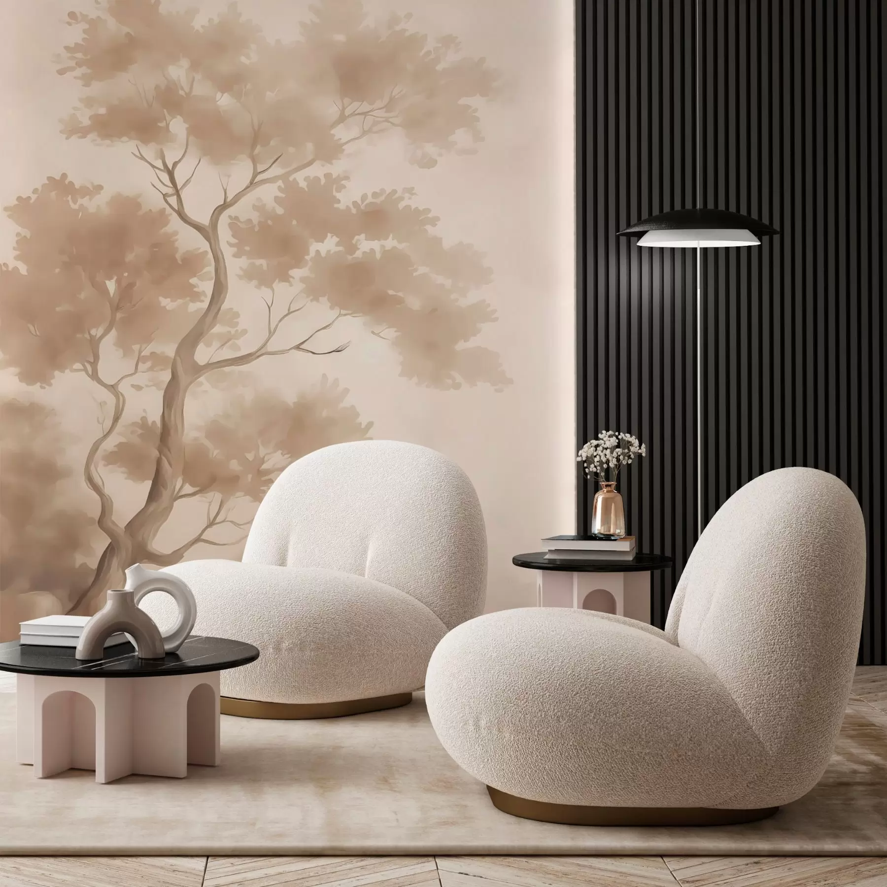 Murale Imitation d'arbre en aquarelle floue w03471